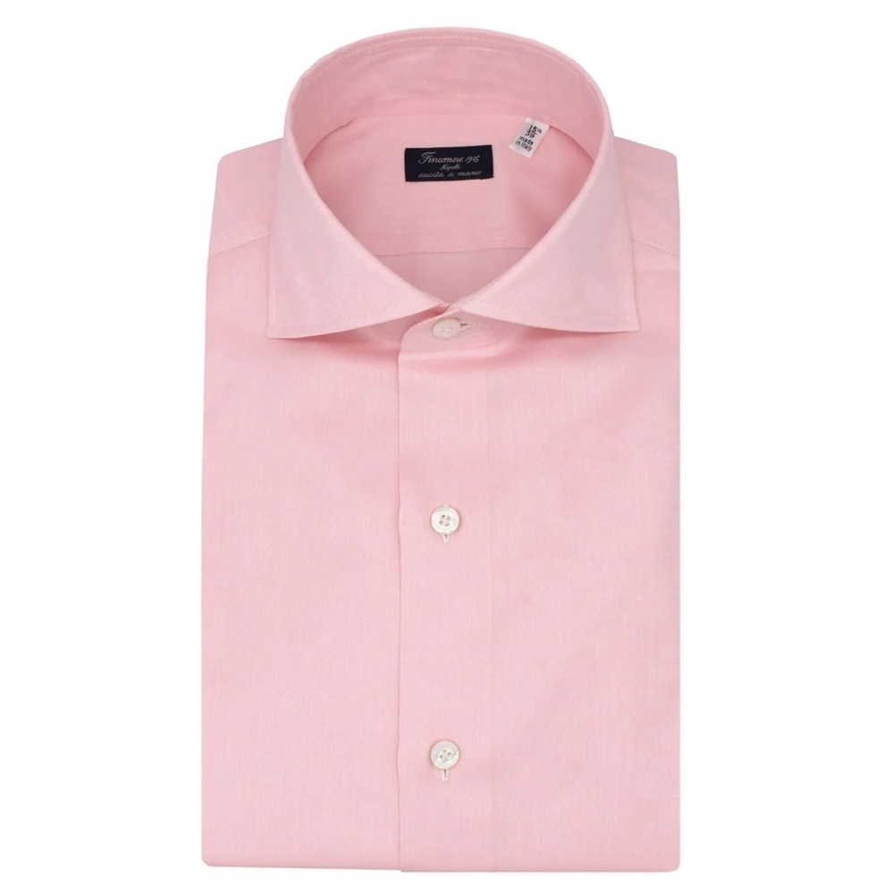 FINAMORE 1925 CLASSIC FIT NAPOLI SHIRT IN PINK COTTON TWILL REG $490 *AUTHENTIC